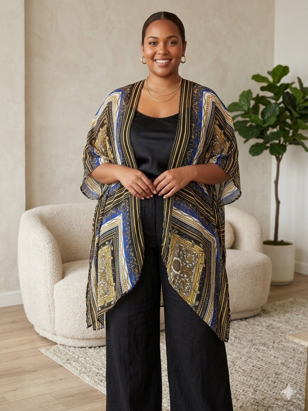 Live 4 Truth NWT Baroque Scarf Print Open Front Kimono Duster | Plus Size 1X